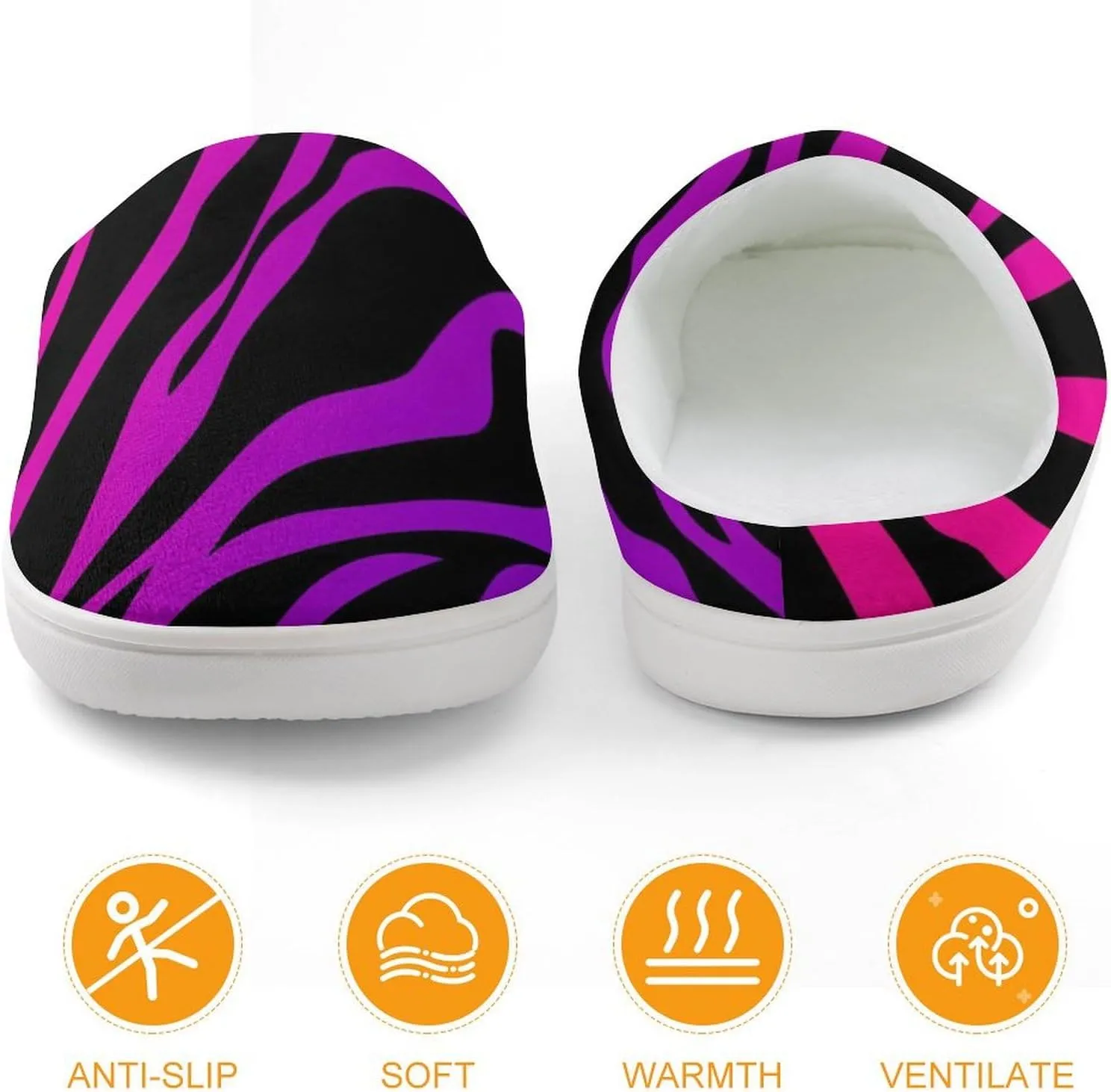 Pink Purple Zebra Stripe Boys Slippers House Shoes Indoor Comfy Fuzzy Plush Non Slip Slippers 33