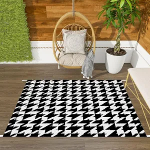Plastic Straw Rug Outdoor Area Rug Houndstooth Vintage Textile Texture Classic Fashion crowbars Waterproof Carpet Camping Beach Picnic Rug Modern Boho Carpet Front Porch Patio Decor 4 X 6 ft