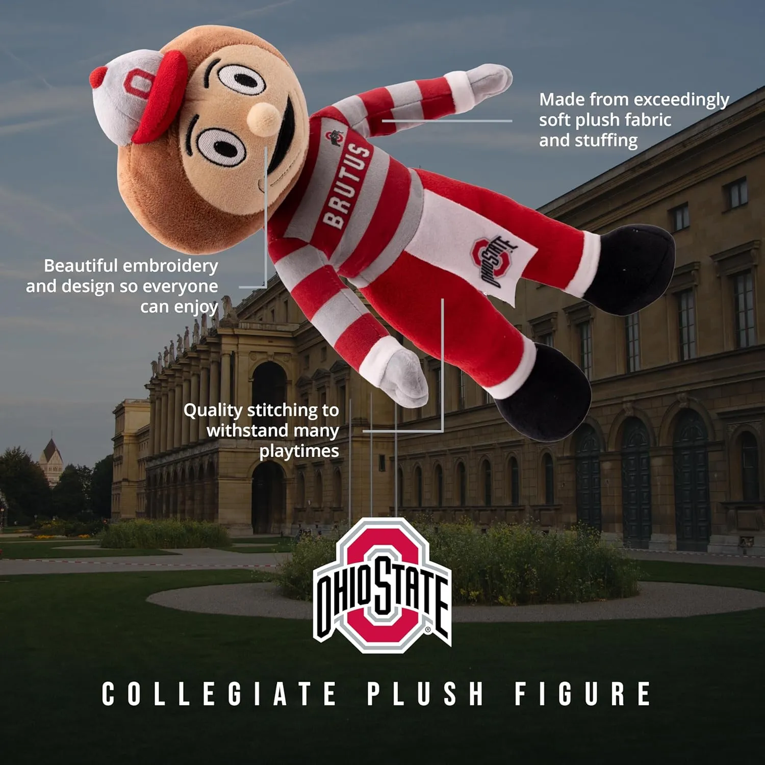 Playtime by Eimmie 14" Ohio State University Plush Doll – Soft Rag Doll Mascot for College Football Fans, Sports-Themed Plush Figure for Kids, Toddlers & Collectors, Surface Washable