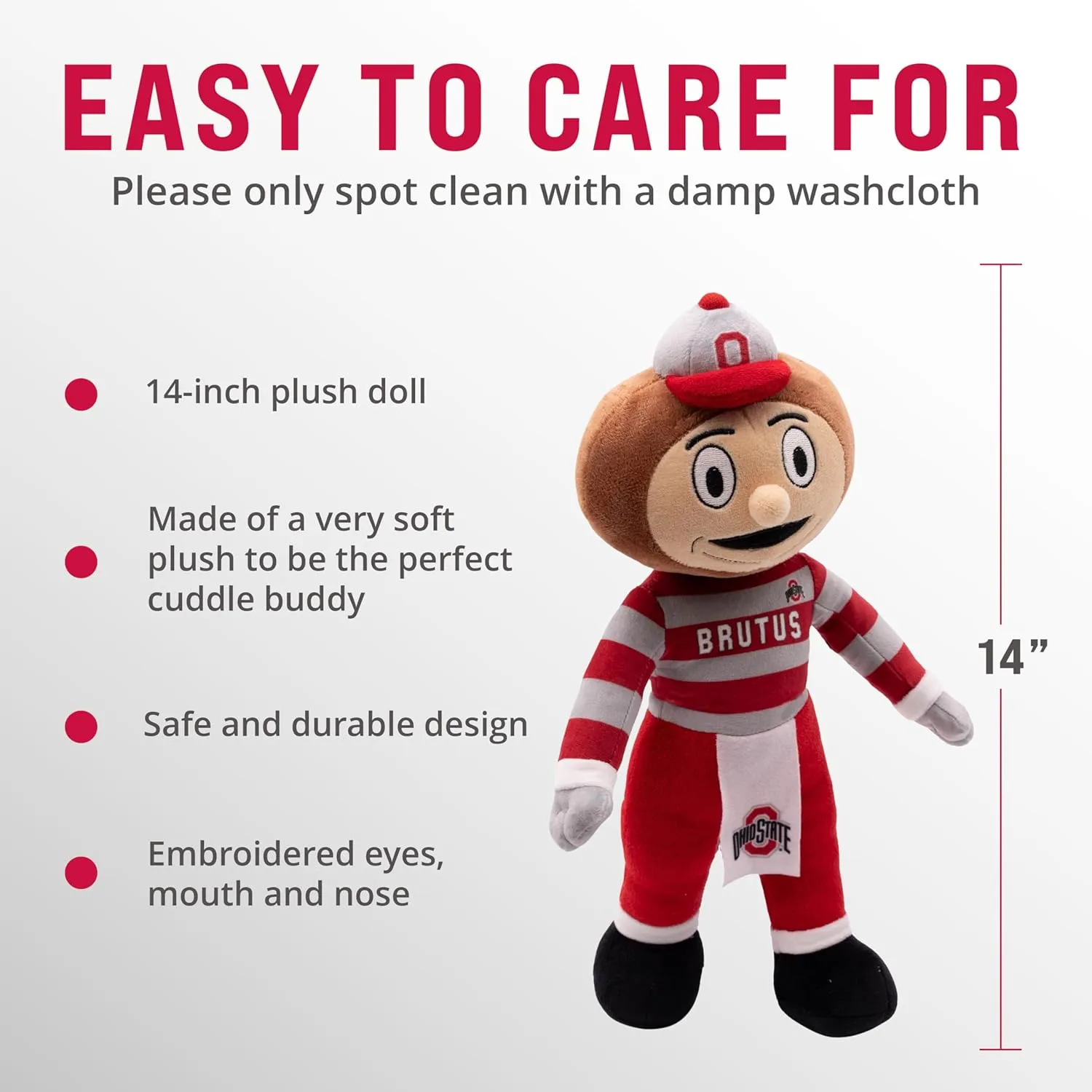 Playtime by Eimmie 14" Ohio State University Plush Doll – Soft Rag Doll Mascot for College Football Fans, Sports-Themed Plush Figure for Kids, Toddlers & Collectors, Surface Washable