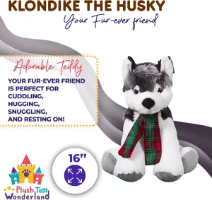 Plush Toys Wanderland Klondike The Husky 16 Inch Stuffed Animal Dog, Large Realistic Plush Siberian Husky Puppy for Kids, Ultra Soft Cuddly Toy, Birthday Gift, Winter Decor, Bedtime Snuggle Buddy