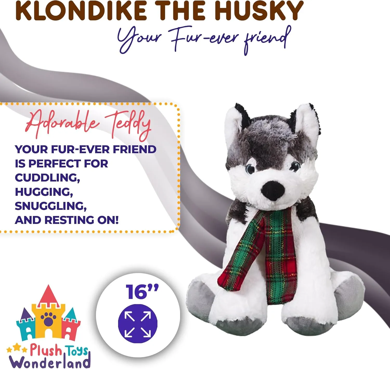 Plush Toys Wanderland Klondike The Husky 16 Inch Stuffed Animal Dog, Large Realistic Plush Siberian Husky Puppy for Kids, Ultra Soft Cuddly Toy, Birthday Gift, Winter Decor, Bedtime Snuggle Buddy