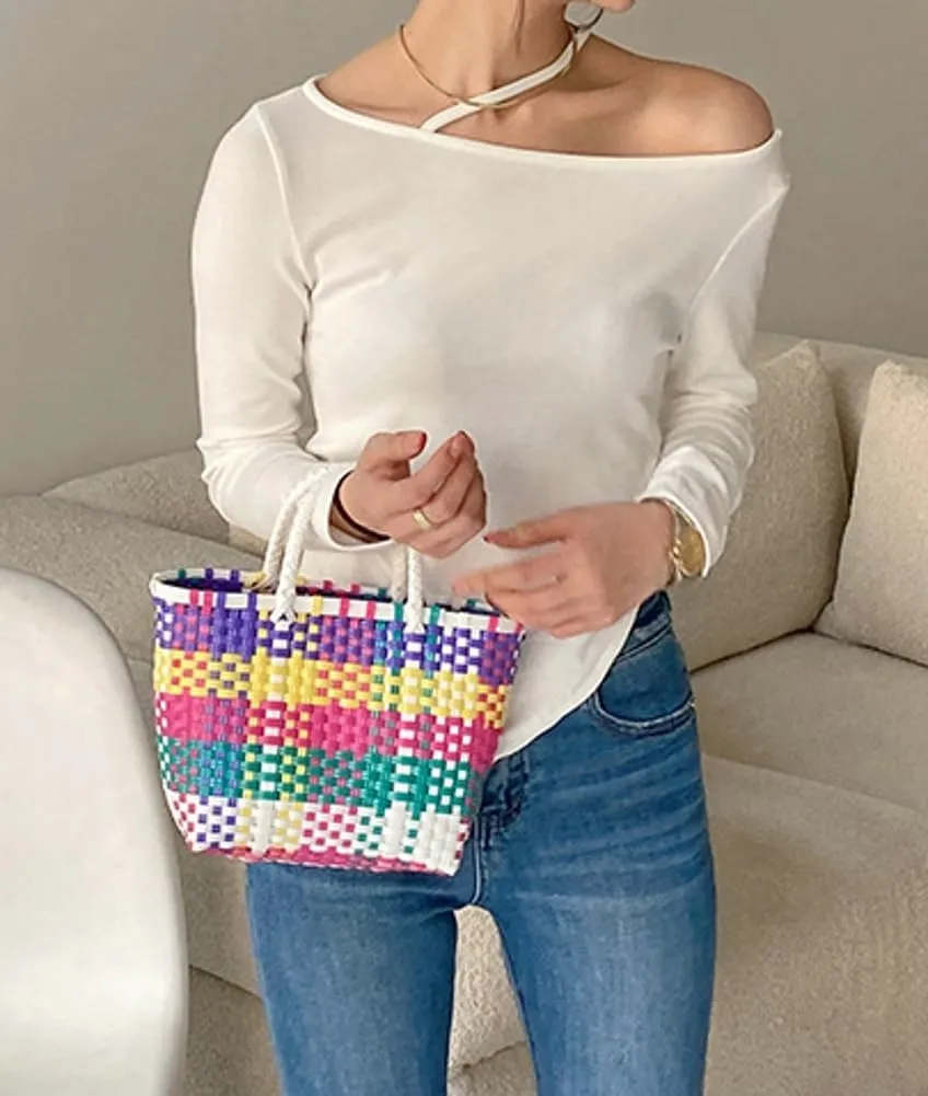Pocadri Handwoven Tote Bag for Women Straw Purse PVC Summer Beach Bag Rattan Woven Cute Shopping Handbag Color Block
