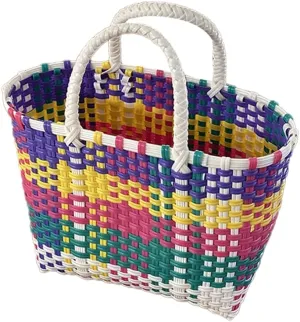 Pocadri Handwoven Tote Bag for Women Straw Purse PVC Summer Beach Bag Rattan Woven Cute Shopping Handbag Color Block