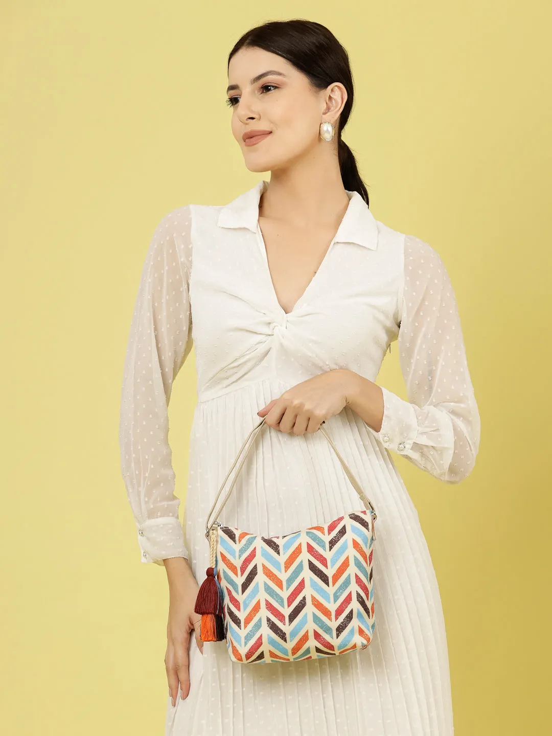 Polyester & Leatherette Digital Print Floral Sling Bag