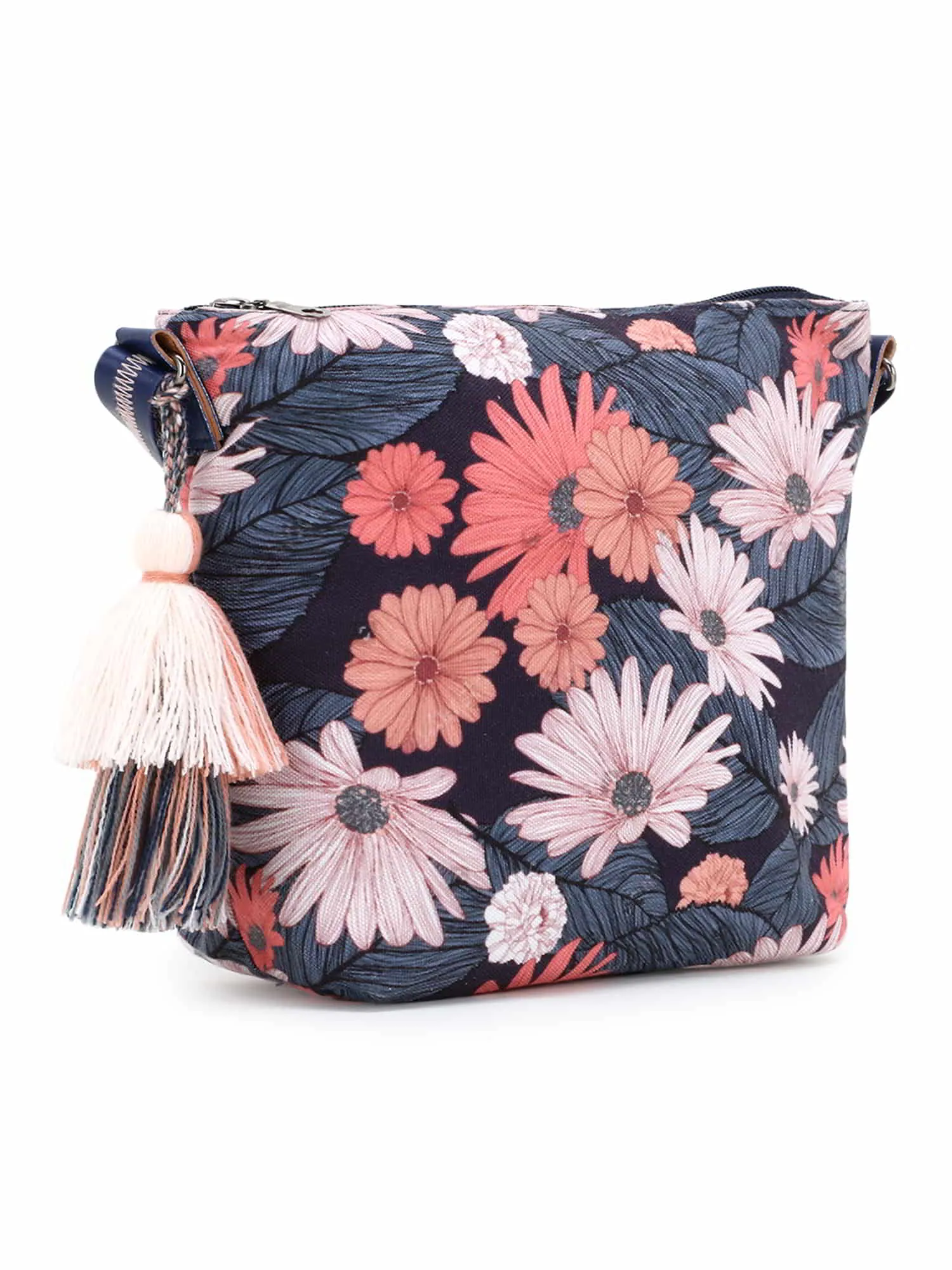 Polyester & Leatherette Digital Print Floral Sling Bag