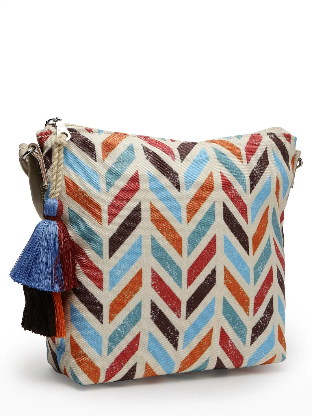 Polyester & Leatherette Digital Print Floral Sling Bag