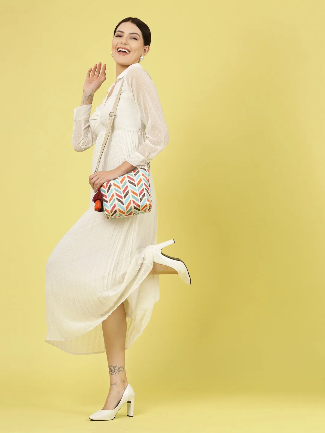 Polyester & Leatherette Digital Print Floral Sling Bag