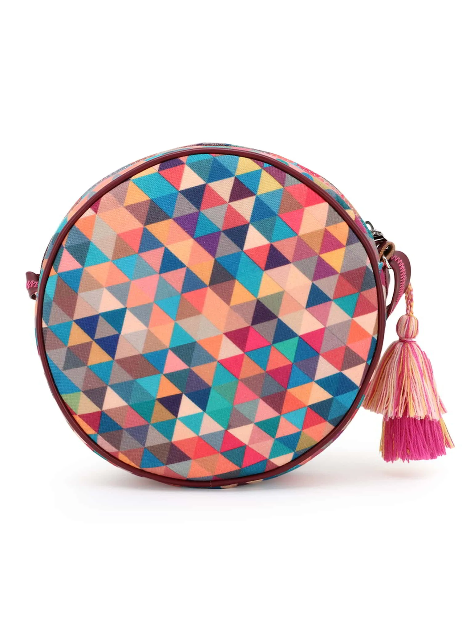 Polyester & Leatherette Geometric Printed Sling Bag