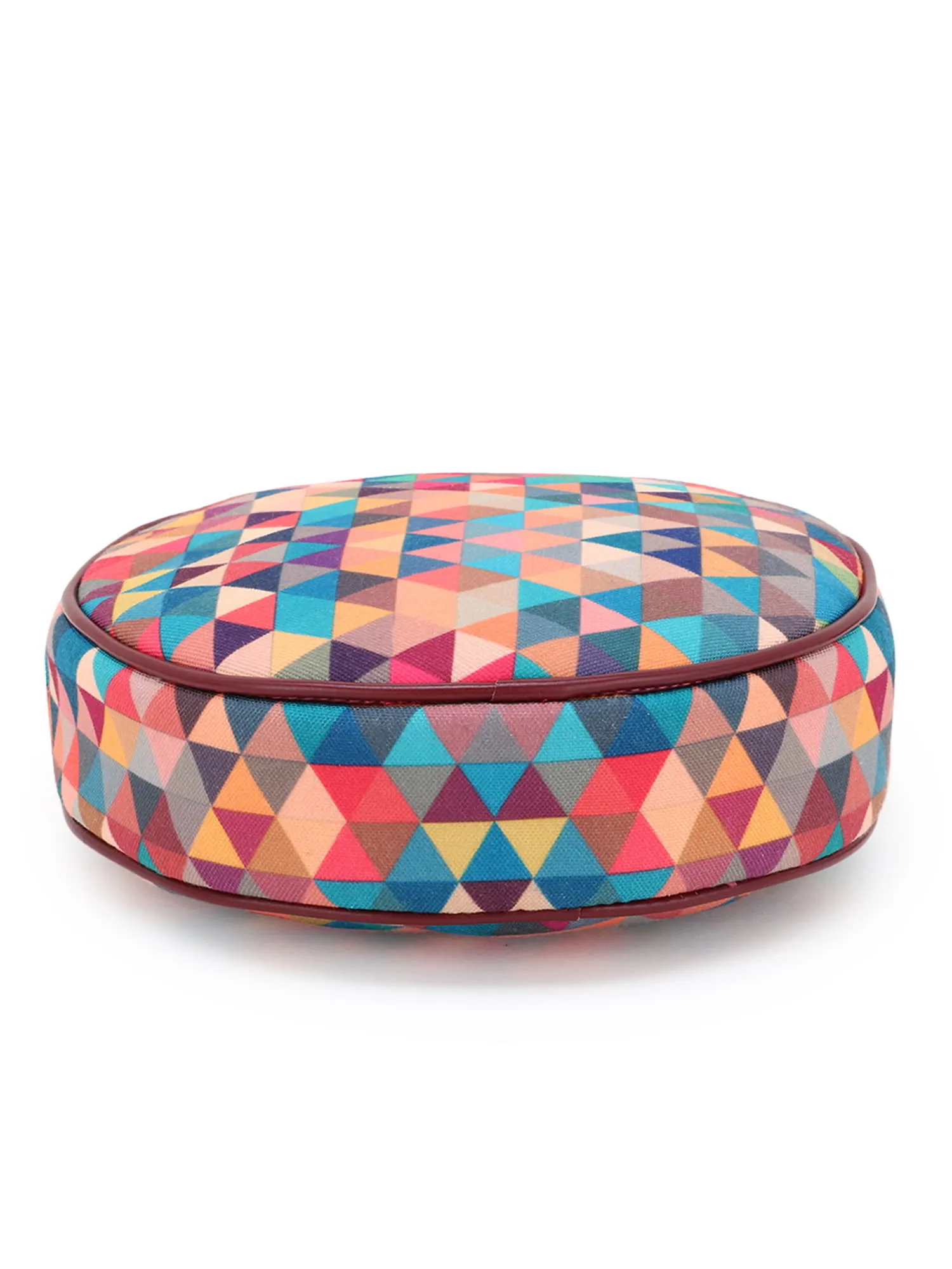 Polyester & Leatherette Geometric Printed Sling Bag