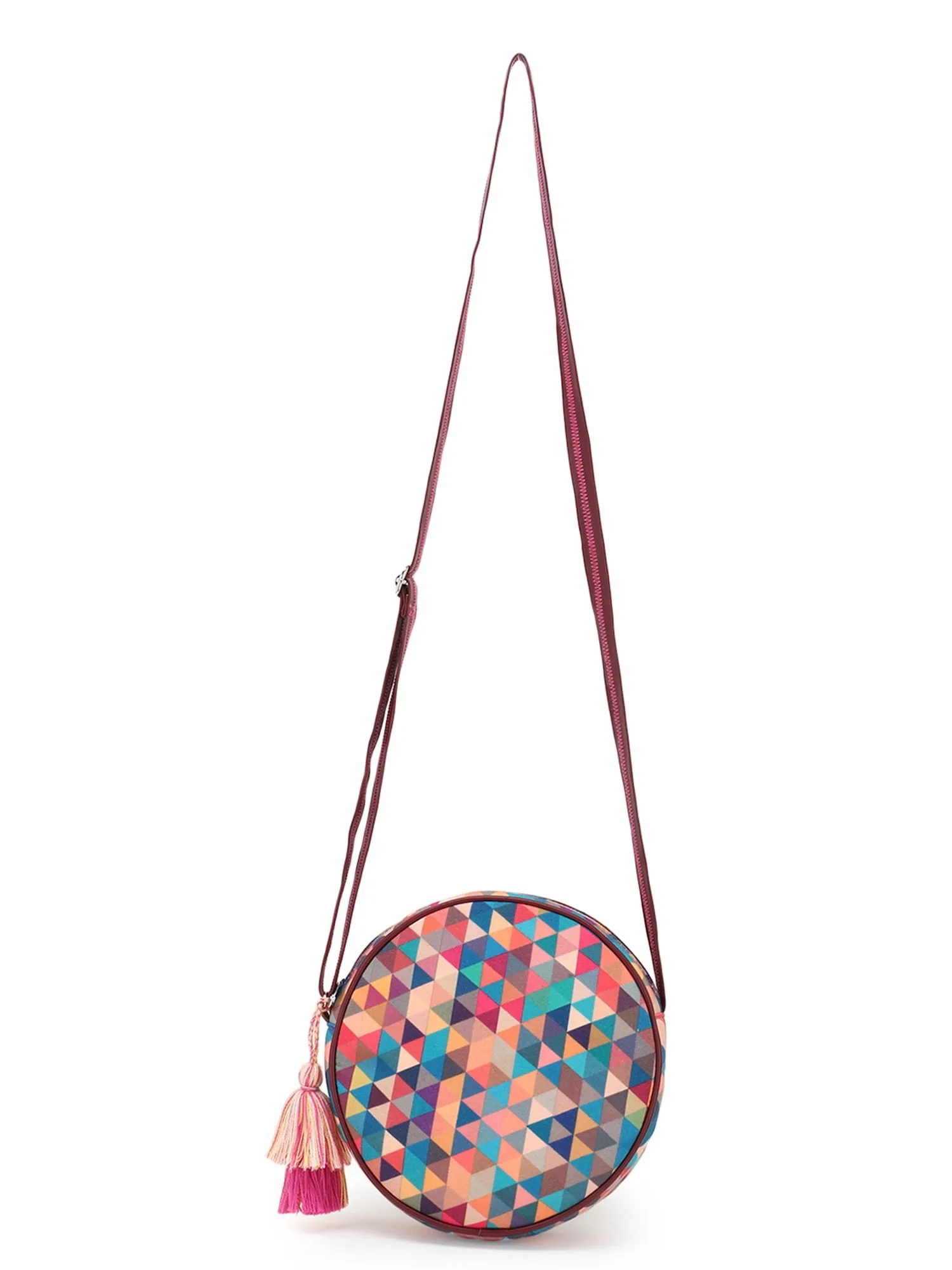 Polyester & Leatherette Geometric Printed Sling Bag