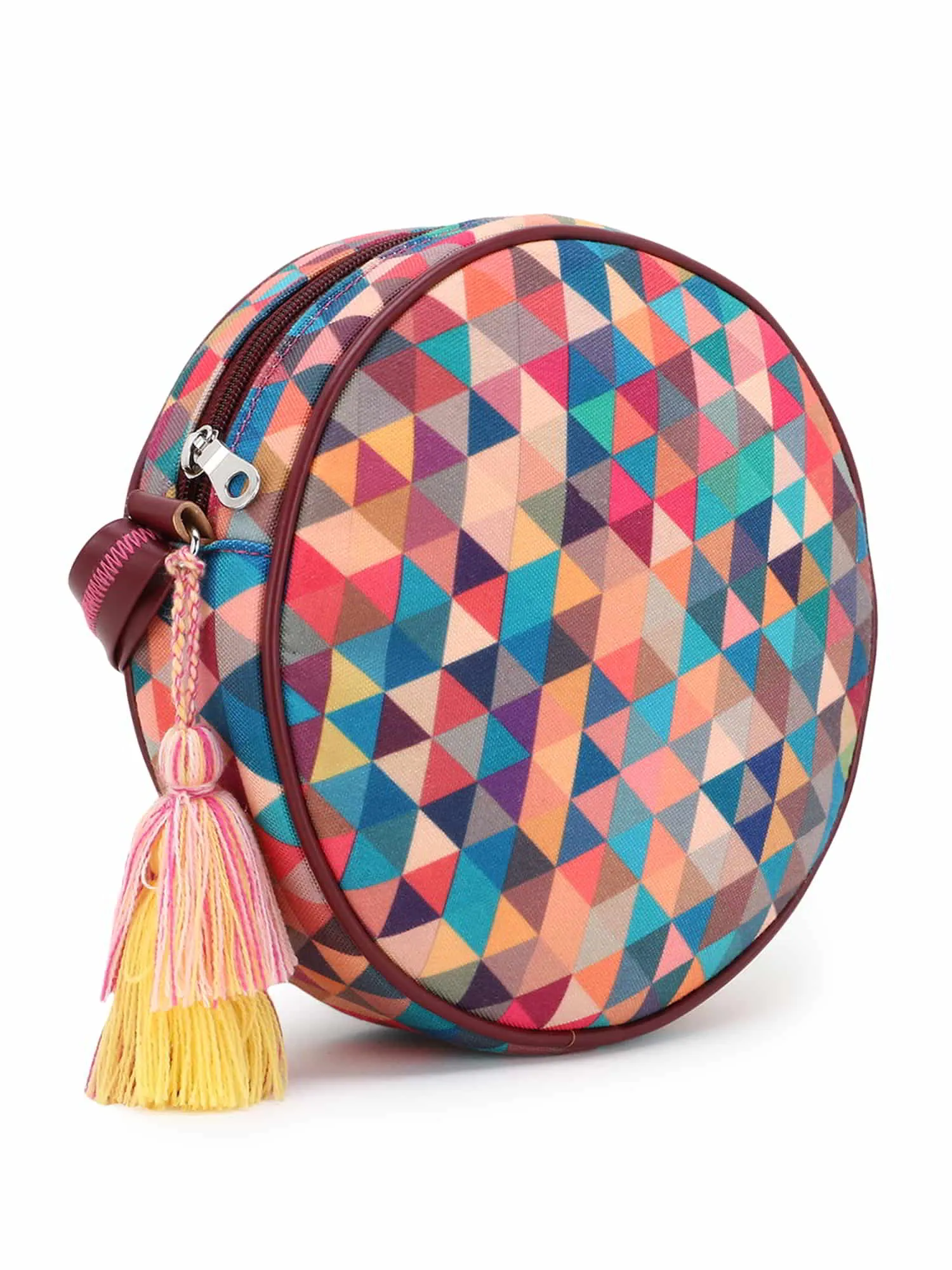 Polyester & Leatherette Geometric Printed Sling Bag