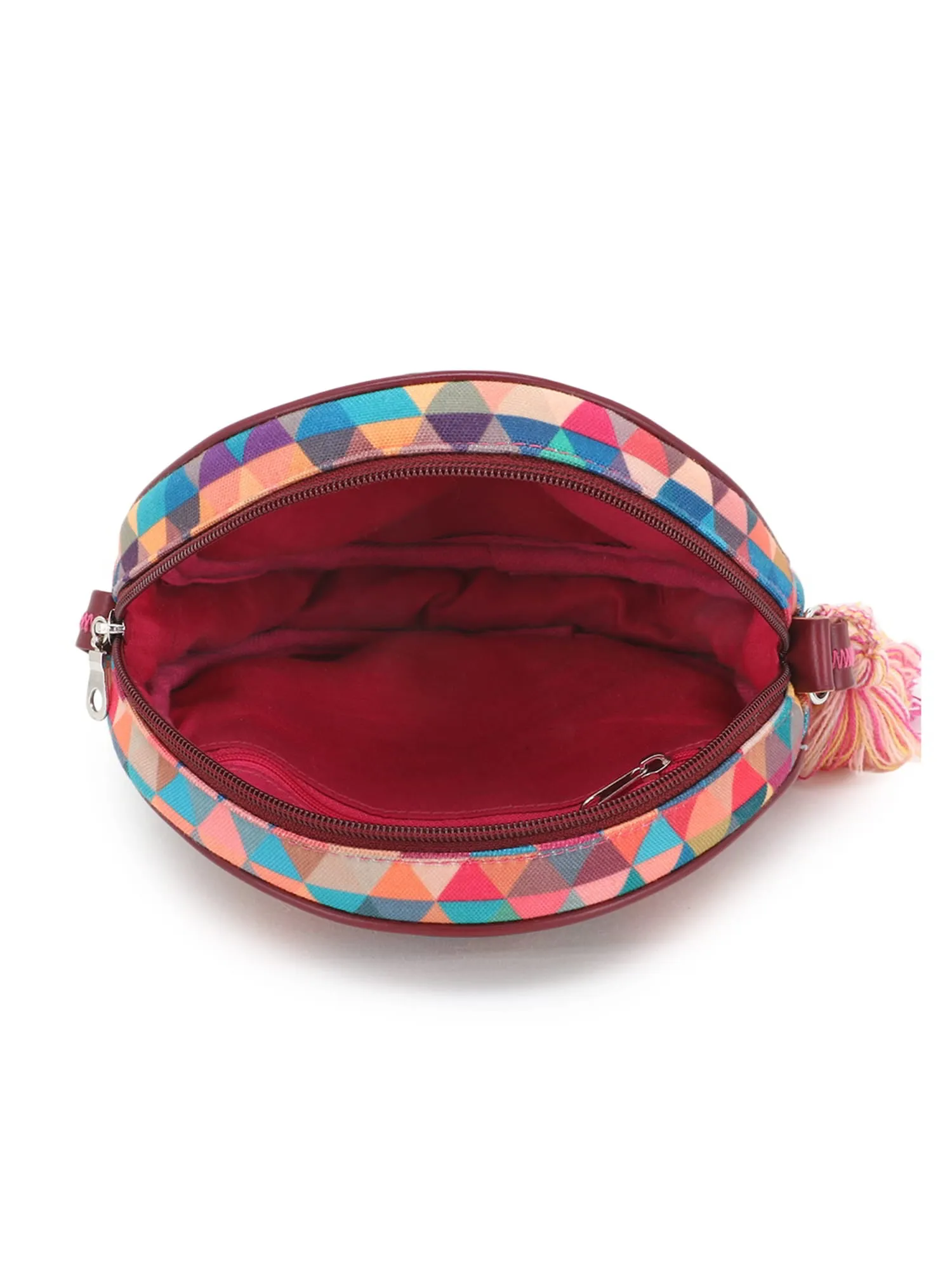 Polyester & Leatherette Geometric Printed Sling Bag