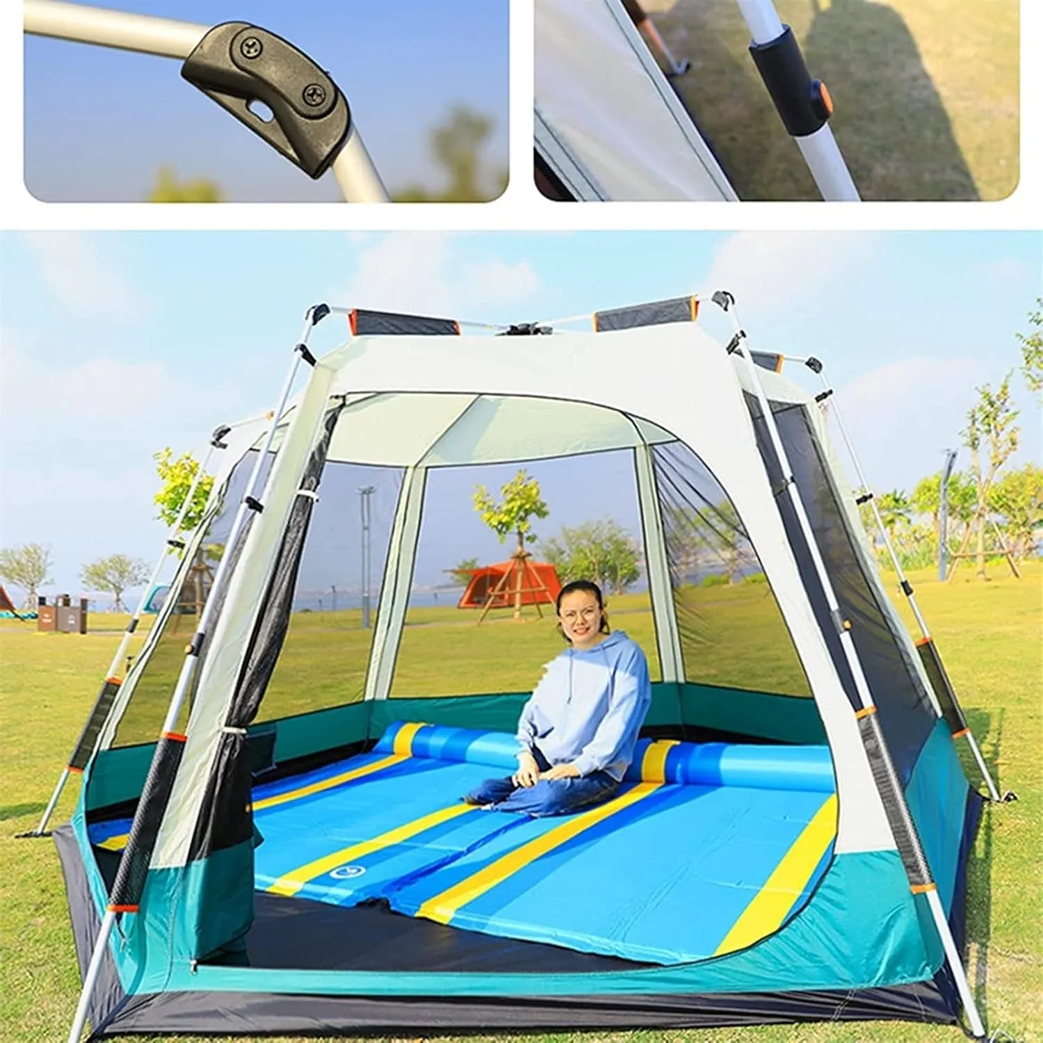 Pop Up Family Camping Tent,3-4 Person Beach Tent Sun Shelter for Family with Sun Protection,Large Windows Vestibule Windproof Beach Instant Tent for Kids, Backyard,Indoor and Outdoor (Brown Small)