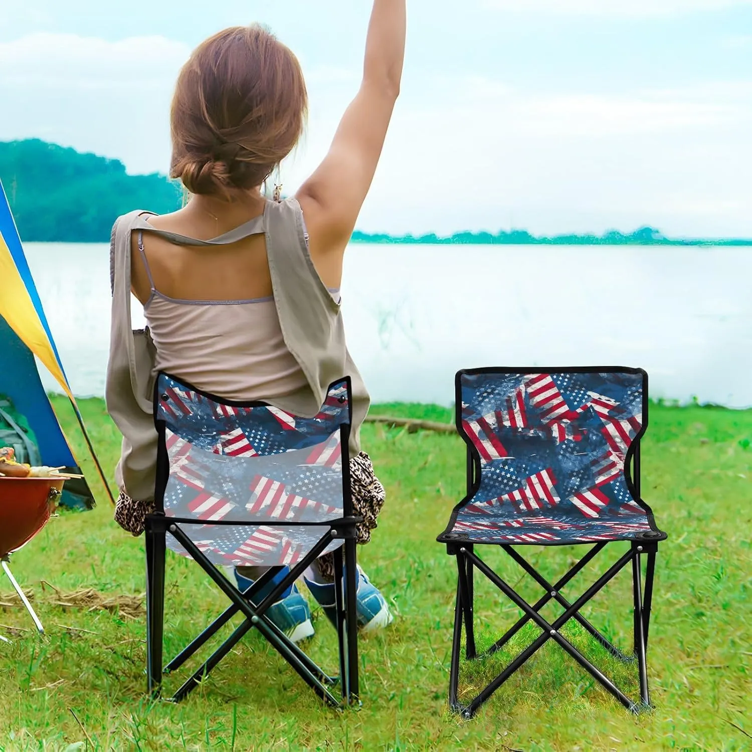 Portable Camping Chairs American Flag 4th of July Independence Day Lightweight Folding Chair for Camping, Beach, Picnic, Travel and Sports with Carry Bag 20849911