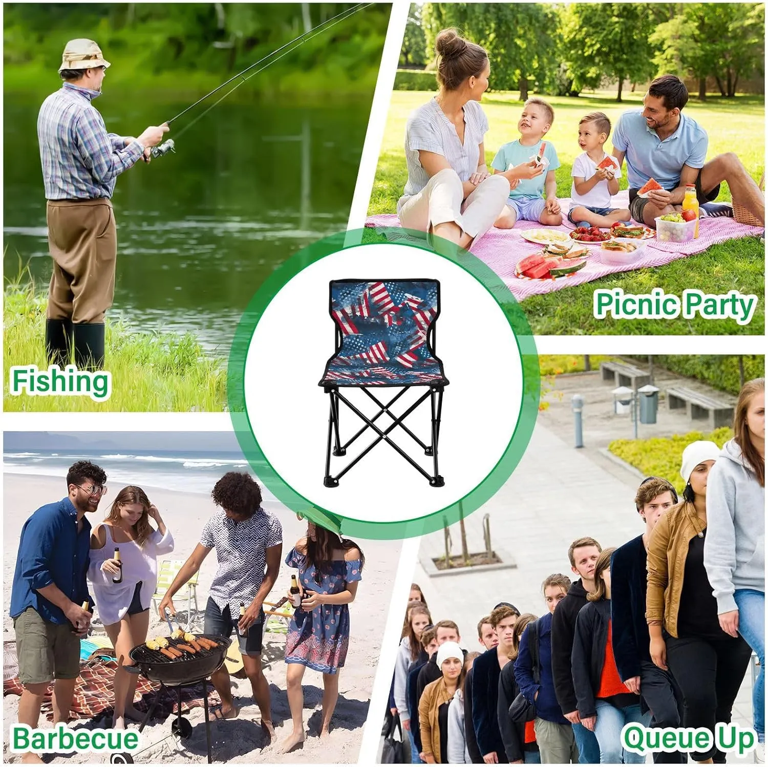 Portable Camping Chairs American Flag 4th of July Independence Day Lightweight Folding Chair for Camping, Beach, Picnic, Travel and Sports with Carry Bag 20849911