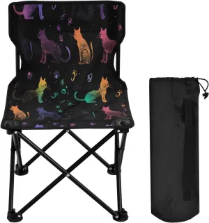 Portable Folding Camping Chair with Carrying Bag Cool Cat Pattern Lightweight Folding Chair Perfect for Camping, Tailgates, Beach, and Sports