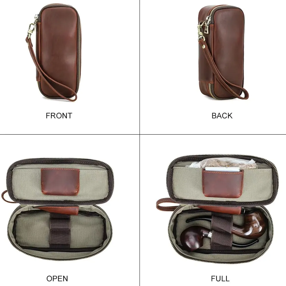 Portable Herb Smoke Pipe Case Leather Bag