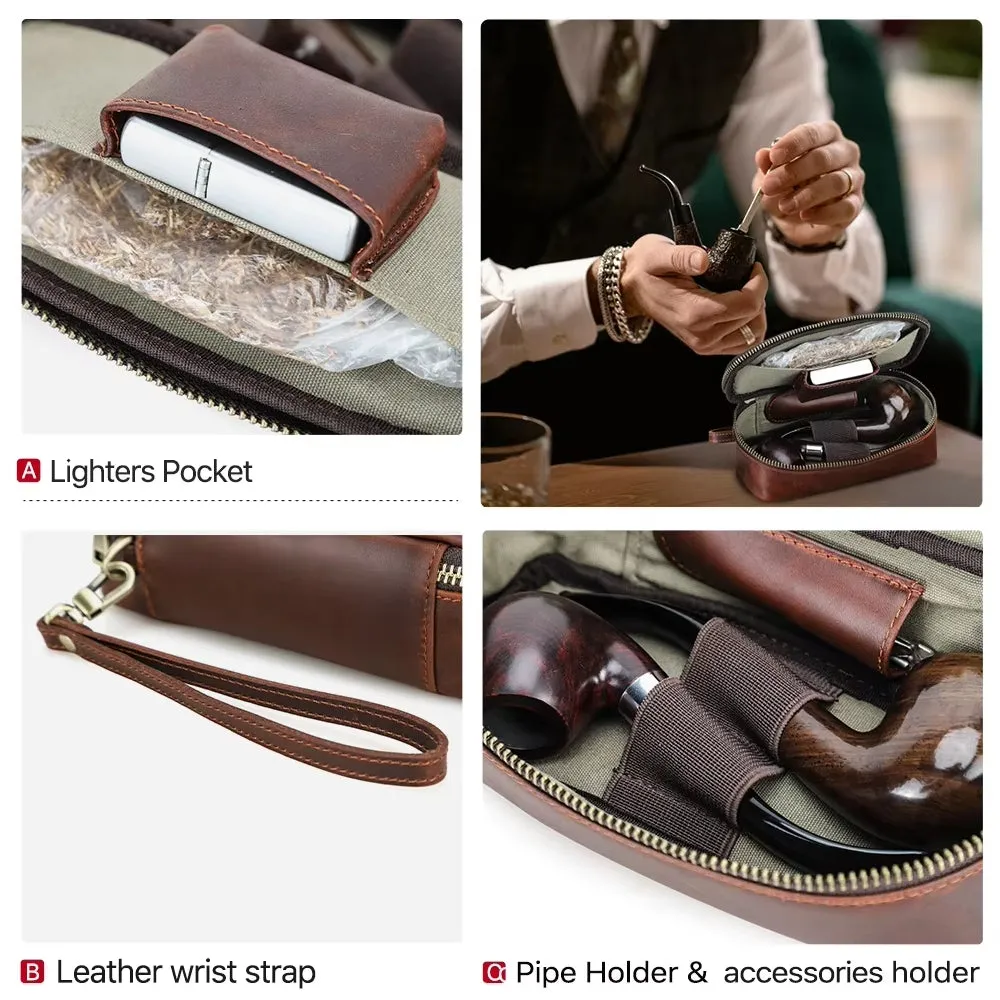 Portable Herb Smoke Pipe Case Leather Bag