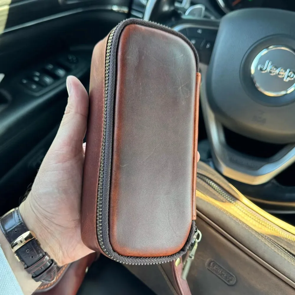 Portable Herb Smoke Pipe Case Leather Bag