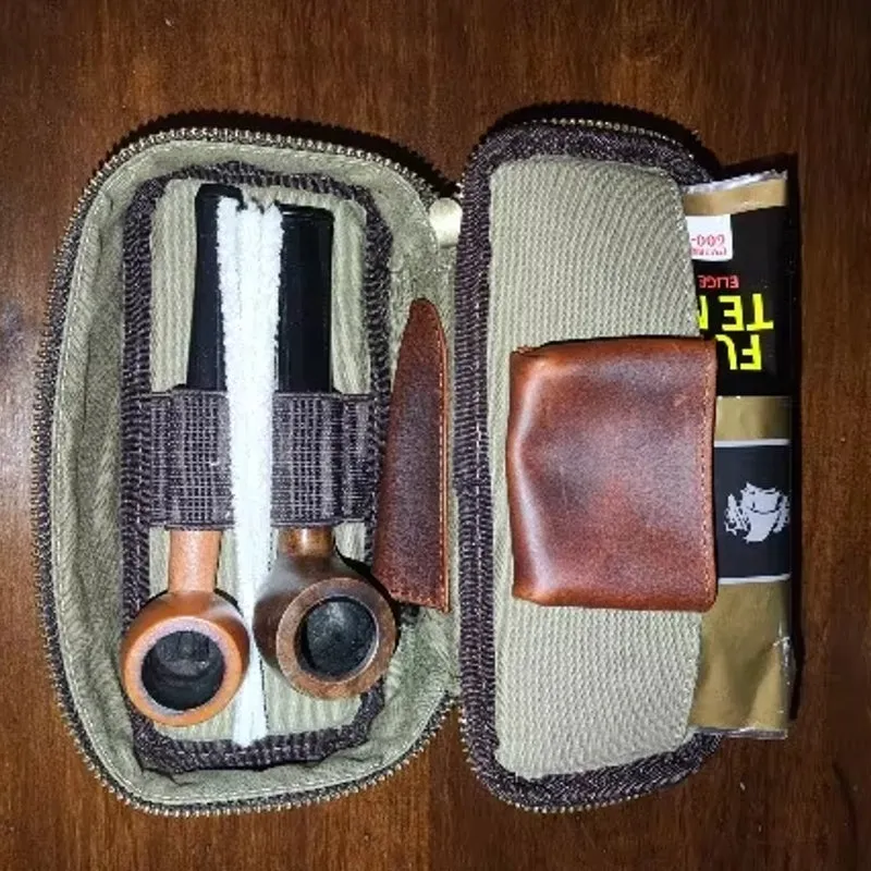 Portable Herb Smoke Pipe Case Leather Bag