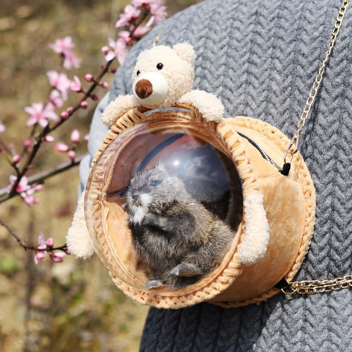 Portable Pet Carrier Bag for Hamster Chinchilla Breathable Travel Shoulder Bag