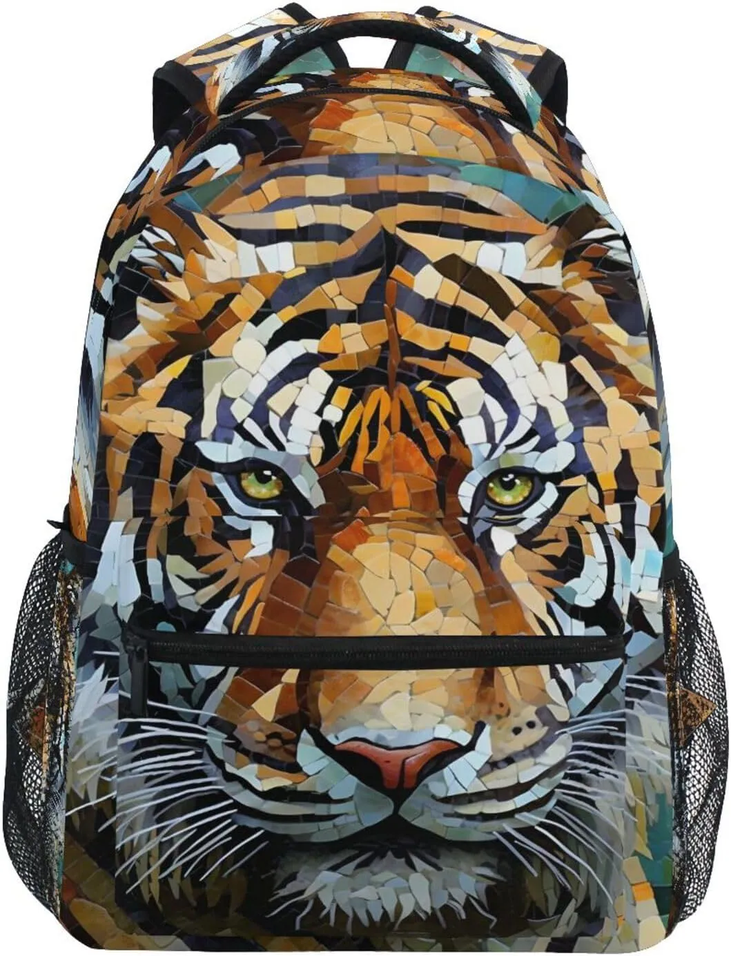 Portrait Mosaic Big Cat Backpack Daypack Shoulder Bag Book Bag Lightweight Back Pack 11.4 ×16 In