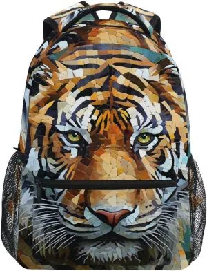 Portrait Mosaic Big Cat Backpack Daypack Shoulder Bag Book Bag Lightweight Back Pack 11.4 ×16 In