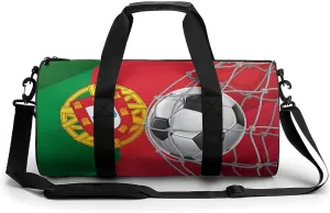 Portugal Flag Soccer Goa Travel Gym Bag for Men Women Cylindrical Duffle Bag Sport Workout Bag with Shoulder Strap