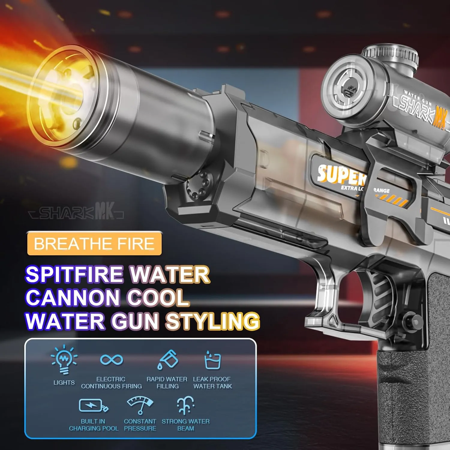 Powerful Electric Water Gun - Squirt Gun for Adult with Battery Powered Large Capacity Strongest Super Water Soaker Blaster Gun with Light for Kid Boy Toy for Pool Swimming Summer Outdoor