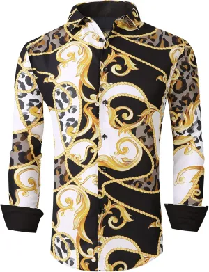 Premiere Men's Colorful Paisley Designer Fashion Dress Shirt Floral Casual Shirt Woven Long Sleeve Button Down Shirt