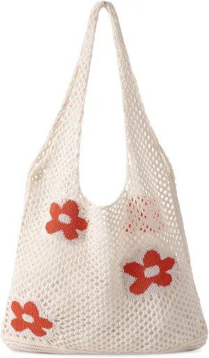 Premillow Beach Bags For Women, Stylish Beach Tote Summer Vacation Large Crochet Mesh Vintage Beach Tote Bag Aesthetic Boho Bag for Girls