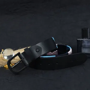 Premium Black Leather Black Buckle Belt with Multi-Color Stitching – Stylish & Durable.LB-875