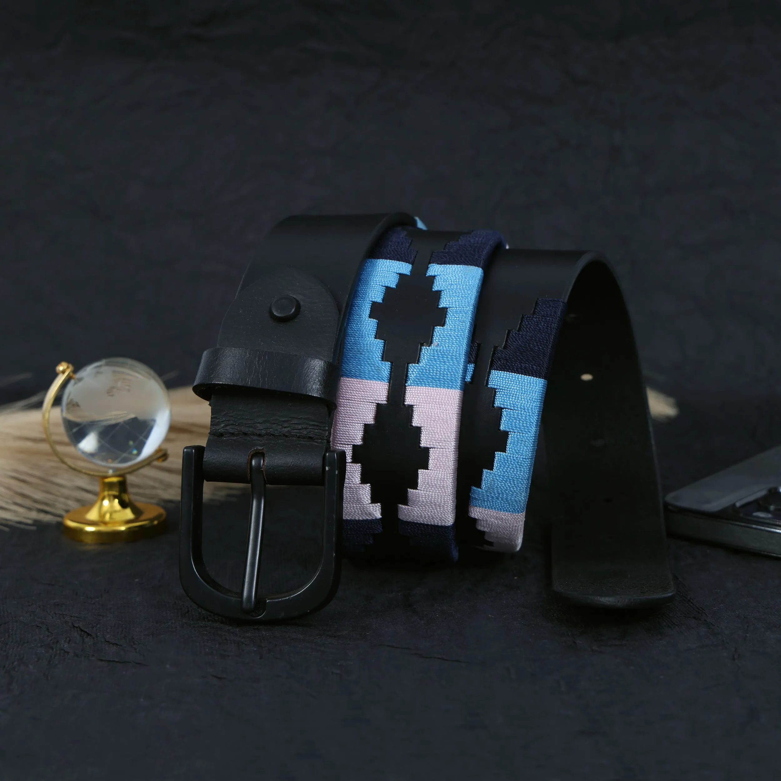 Premium Black Leather Black Buckle Belt with Multi-Color Stitching – Stylish & Durable.LB-875