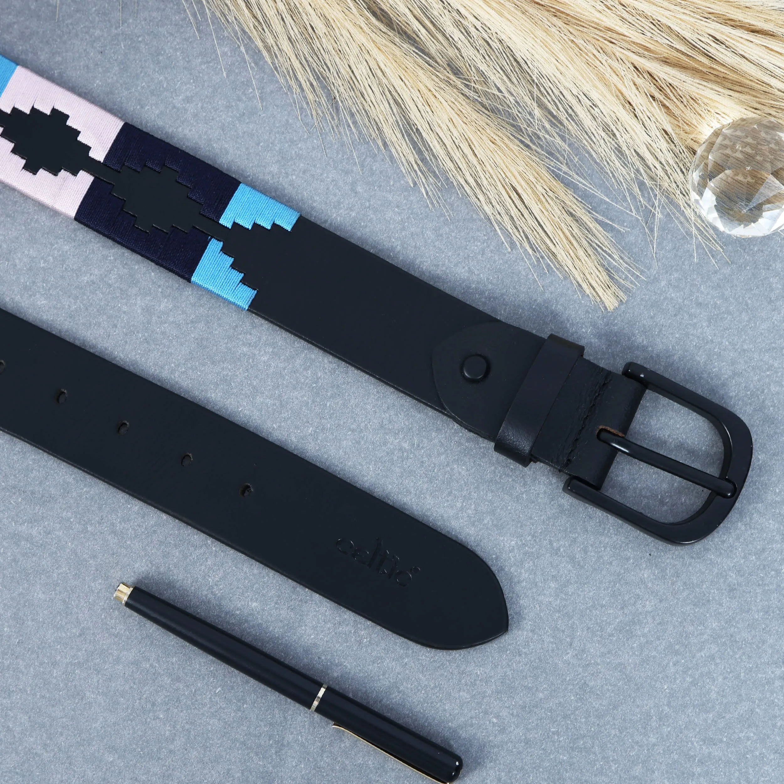 Premium Black Leather Black Buckle Belt with Multi-Color Stitching – Stylish & Durable.LB-875