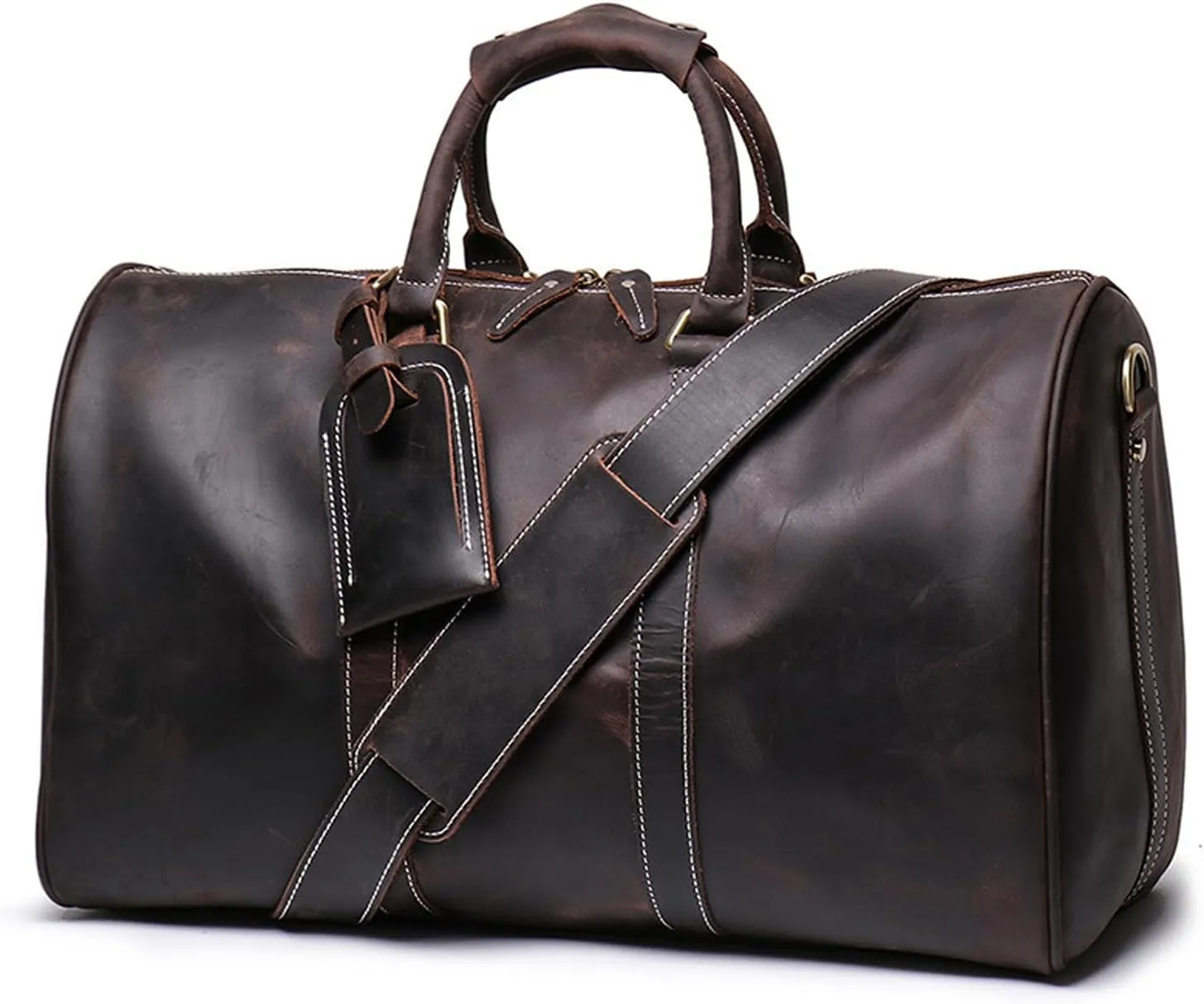 Premium Genuine Leather Travel Bag, Vintage-Style 17.7-inch Carry-On Duffel for Men and Women - Large Capacity and Durable Design, Brown, Black or Coffee (Coffee)