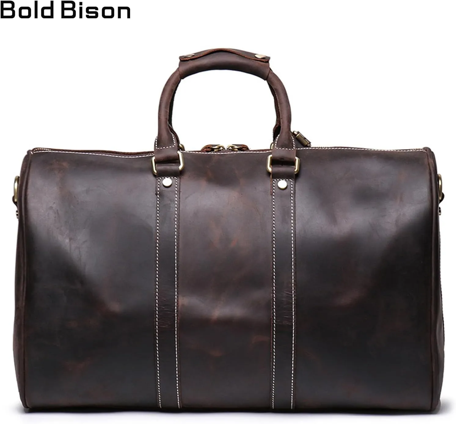 Premium Genuine Leather Travel Bag, Vintage-Style 17.7-inch Carry-On Duffel for Men and Women - Large Capacity and Durable Design, Brown, Black or Coffee (Coffee)