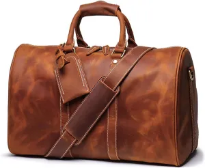 Premium Genuine Leather Travel Bag, Vintage-Style 17.7-inch Carry-On Duffel for Men and Women - Large Capacity and Durable Design