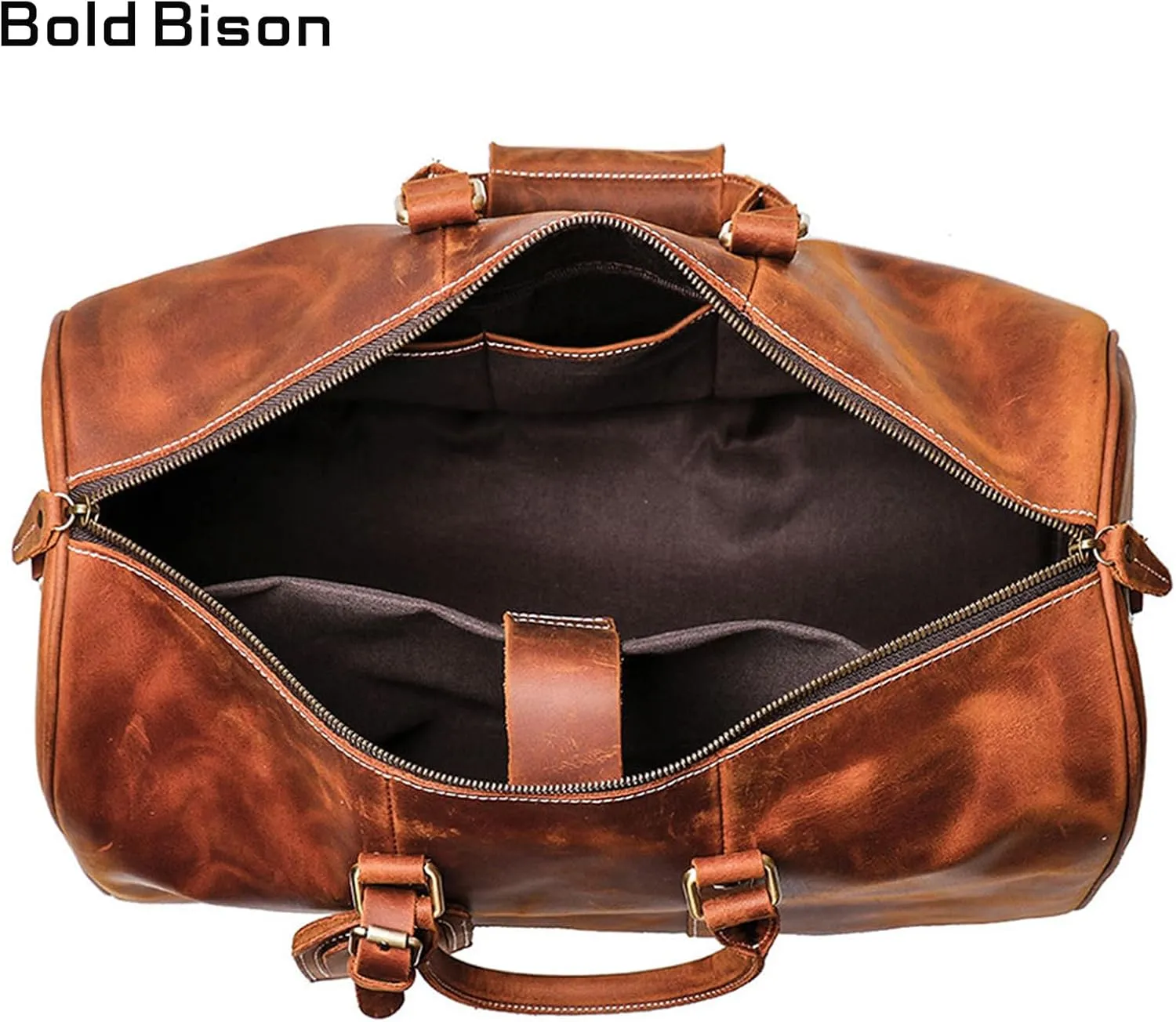 Premium Genuine Leather Travel Bag, Vintage-Style 17.7-inch Carry-On Duffel for Men and Women - Large Capacity and Durable Design