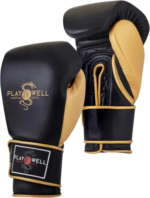Premium Gold Leather Champion Series Boxing Sparring Gloves - Pair