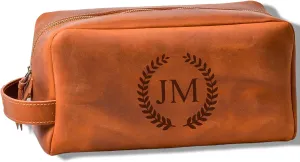 Premium Hand Crafted Leather Toiletry Bag for Men, Personalized Shaving Kit Travel Pouch with Monogram Engraving, Ideal Gift for Father’s Day, Dad, Grandpa, Boyfriend, Groomsmen (01)