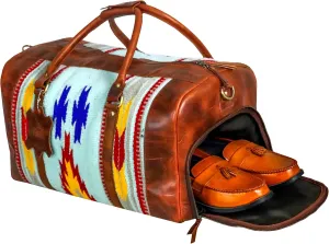 Premium Handmade Duffle Bag leather heavy duty Gym Sports Airplane Overnight Luggage Carry On Unisex Travel Hand woven Rug Bag Wollen Bag Gift for His/Her MO2