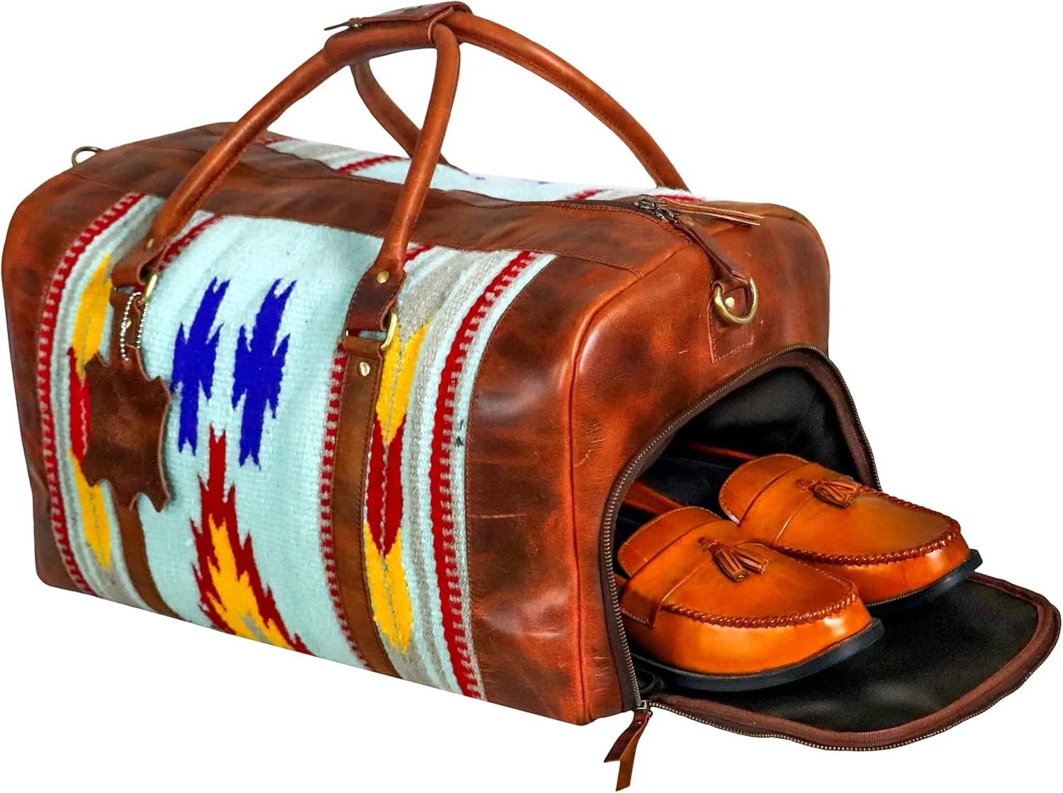Premium Handmade Duffle Bag leather heavy duty Gym Sports Airplane Overnight Luggage Carry On Unisex Travel Hand woven Rug Bag Wollen Bag Gift for His/Her MO2