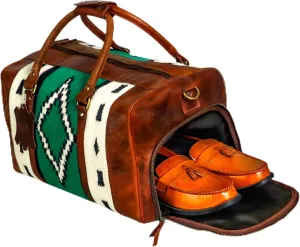 Premium Handmade Duffle Bag leather heavy duty Gym Sports Airplane Overnight Luggage Carry On Unisex Travel Hand woven Rug Bag Wollen Bag Gift for His/Her MO5