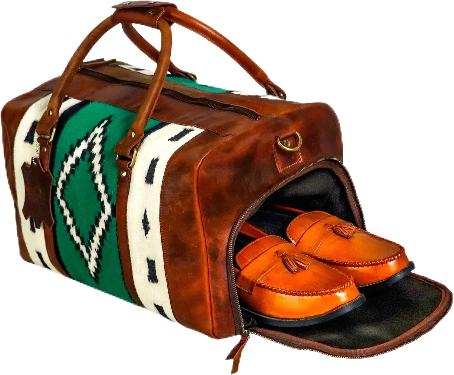 Premium Handmade Duffle Bag leather heavy duty Gym Sports Airplane Overnight Luggage Carry On Unisex Travel Hand woven Rug Bag Wollen Bag Gift for His/Her MO5