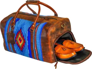 Premium Handmade Duffle Bag leather heavy duty Gym Sports Airplane Overnight Luggage Carry On Unisex Travel Hand woven Rug Bag Wollen Bag Gift for His/Her MO9