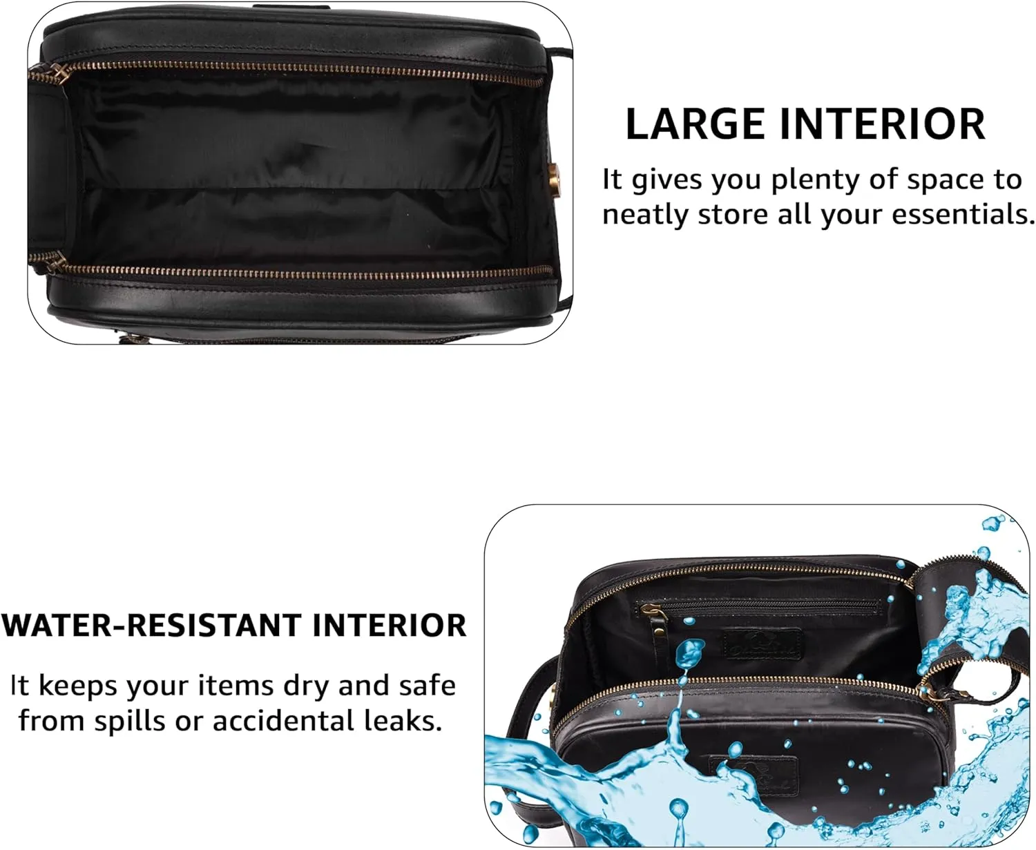 Premium Leather King Size Toiletry Travel Pouch – Handcrafted Dopp Kit Bag with Waterproof Lining, Spacious Design for Travel Essentials, Elegant Black Finish