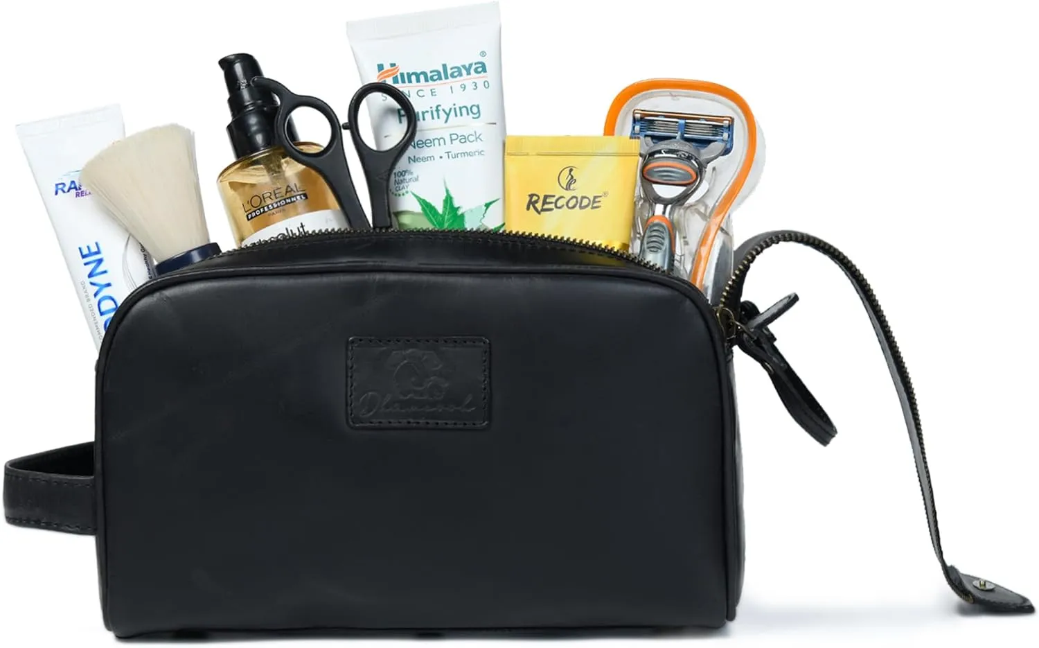 Premium Leather King Size Toiletry Travel Pouch – Handcrafted Dopp Kit Bag with Waterproof Lining, Spacious Design for Travel Essentials, Elegant Black Finish