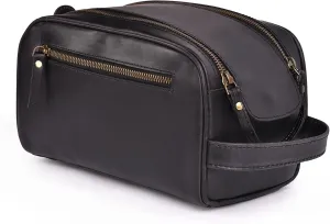 Premium Leather King Size Toiletry Travel Pouch – Handcrafted Dopp Kit Bag with Waterproof Lining, Spacious Design for Travel Essentials, Elegant Black Finish