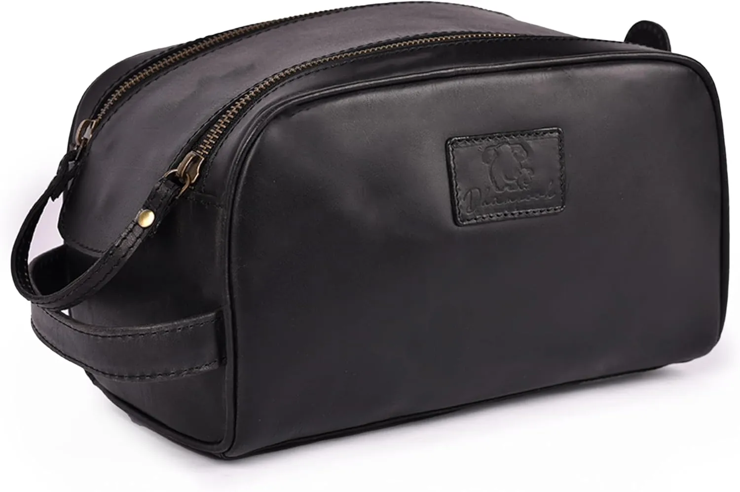 Premium Leather King Size Toiletry Travel Pouch – Handcrafted Dopp Kit Bag with Waterproof Lining, Spacious Design for Travel Essentials, Elegant Black Finish